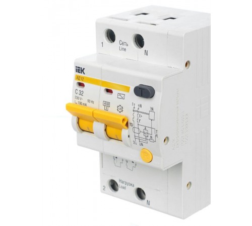 Выключатель автоматический дифференциального тока АД12 2п 32А C 100мА тип AC (3 мод)  MAD10-2-032-C-100  IEK