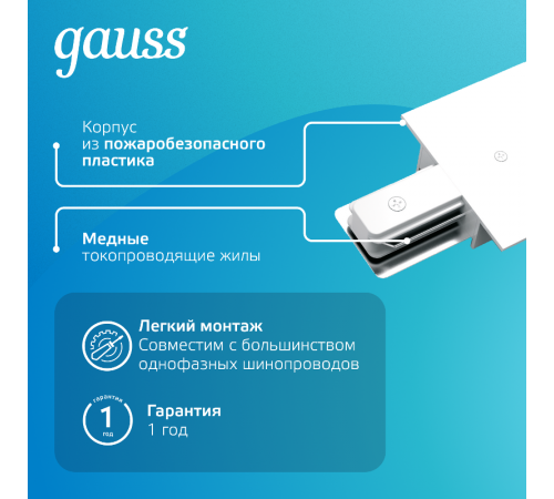 Адаптер питания для подключения встраиваемых трековых к сети белый  TR140  Gauss
