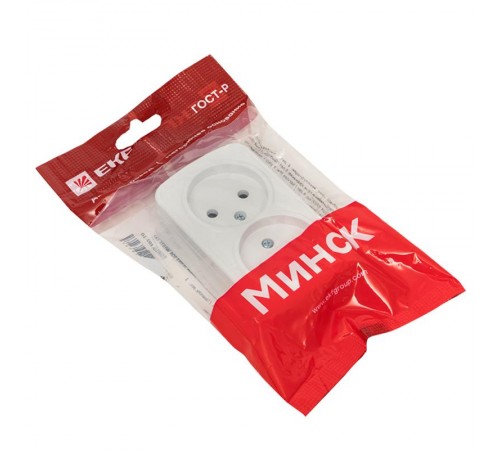 Минск Розетка 2-местная ОП 10А без заземления белая  EKF Basic  EGR10-102-10  EKF