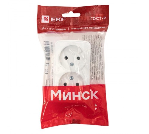 Минск Розетка 2-местная ОП 10А без заземления белая  EKF Basic  EGR10-102-10  EKF