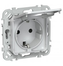 FLITE Розетка с заземлением со шторками с крышкой быстрозажимные клеммы 16А IP44 РСшкр11-1-44-ФлЖ жемчуг  FI-R16-16-1-44-K36  IEK