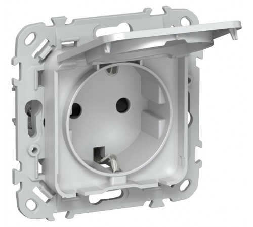 FLITE Розетка с заземлением со шторками с крышкой быстрозажимные клеммы 16А IP44 РСшкр11-1-44-ФлЖ жемчуг  FI-R16-16-1-44-K36  IEK