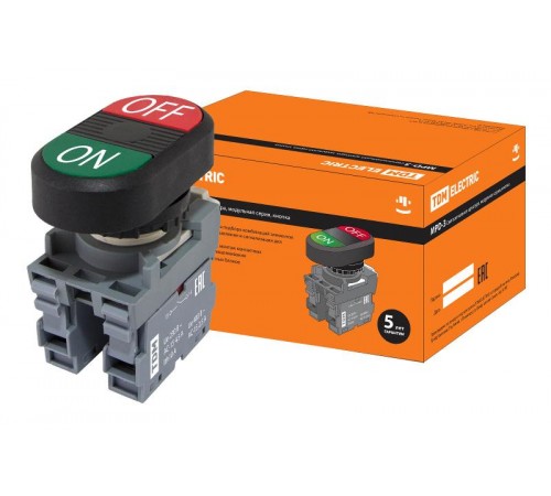 Кнопка двойная MPD3-11В (зеленая/красная) в сборе d22мм (ON/OFF)  SQ0747-0044  TDM