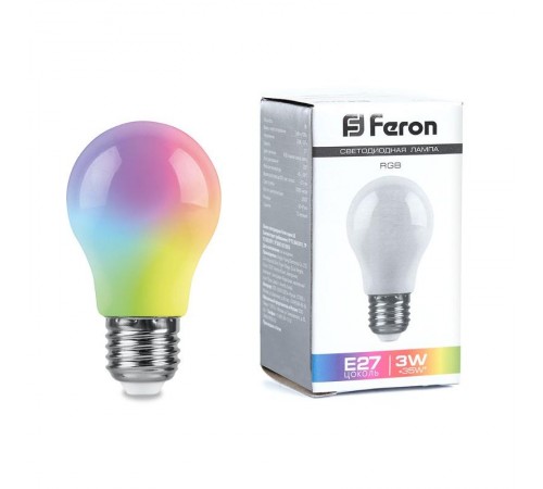 Лампа светодиодная LB-375 (3W) 230V E27 RGB для белт лайта A50 матовый плавная сменая цвета  38118  Feron