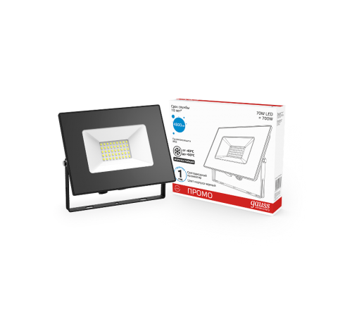 Прожектор светодиодный  Elementary 70W 4370lm IP65 6500К черный ПРОМО 1/10  613100370P  Gauss