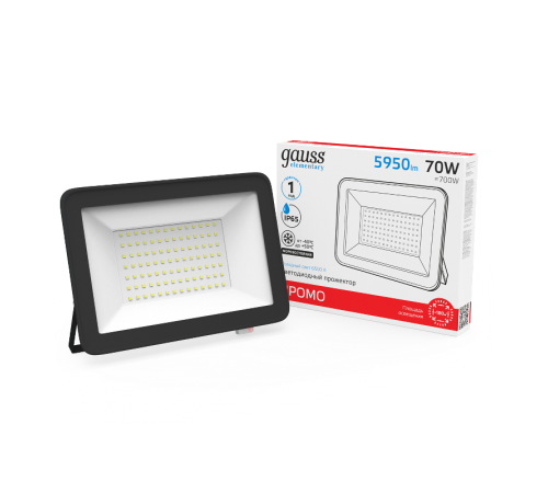 Прожектор светодиодный  Elementary 70W 4370lm IP65 6500К черный ПРОМО 1/10  613100370P  Gauss