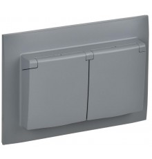 SKANDY Розетка 2-местная с кр. 16А в сб IP44 SK-R12Gr серый  SK-R26-16-44-K03-F  IEK