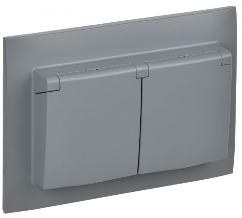 SKANDY Розетка 2-местная с кр. 16А в сб IP44 SK-R12Gr серый  SK-R26-16-44-K03-F  IEK
