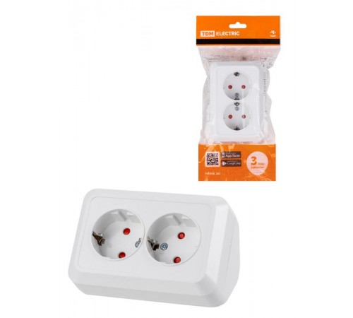 Розетка угловая двойная 2П+З открытой установки с з/ш IP20 250В 16А белая "Ладога"  SQ1801-0067  TDM