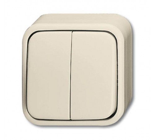 Выключатель 2-клавишный, с подсветкой, для открытого монтажа, IP44, серия Busch-Duro 2000 AP, цвет слоновая кость  1042-0-0670  2CKA001042A0670  A