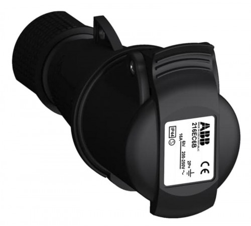 Розетка кабельная Easy&Safe 216EC6B,16А,2P+E,IP44,6ч,черн2CMA103578R1000 ABB