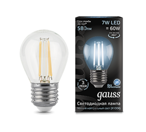 Лампа светодиодная LED 7Вт E27 220В 4100К шар  105802207  Gauss