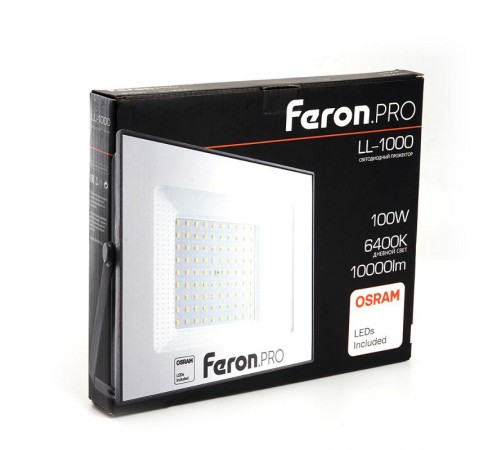 Прожектор светодиодный 100W 6400K IP65 AC175-265V/50Hz, черный, LL-1000  41541  FERON