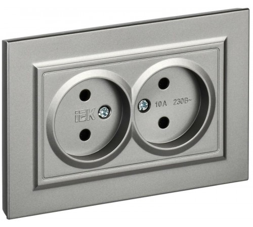 BRITE Розетка 2-ая без заземления без шторок10А в сборе РС12-2-БрС сталь  BR-R20-10-K46-F  IEK