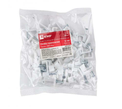 Скоба крепежная квадратная (плоская) (12мм.) (50шт.) EKF PROxima  plcn-ss-12  EKF