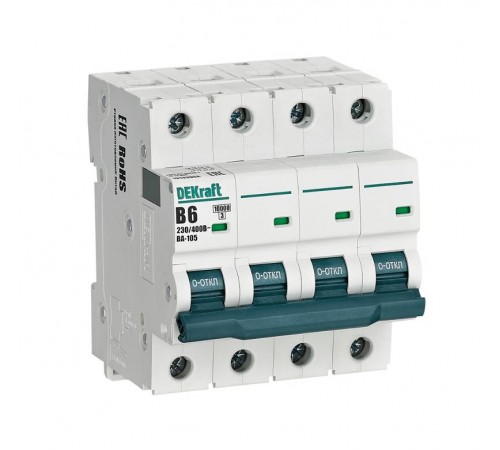 Выключатель автоматический четырехполюсный ВА-105 6А B 10кА  13139DEK  DEKraft