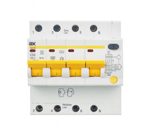 Выключатель автоматический дифференциального тока АД14S 4п 50А C 100мА тип AC (5 мод)  MAD13-4-050-C-100  IEK