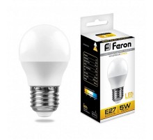 Лампа светодиодная LB-38 (5W) 230V E27 2700K G45  25404  FERON