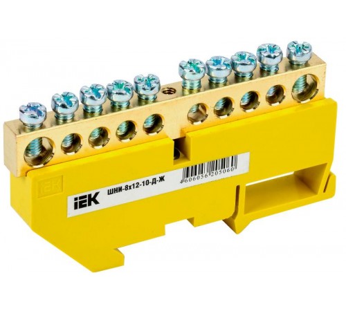 Шина PE "земля" на DIN-изоляторе ШНИ-8х12-10-Д-Ж  YNN10-812-10D-K05  IEK