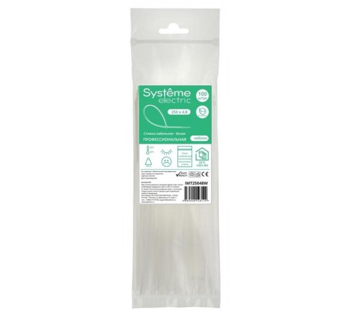 Стяжка кабельная 250х4.8 Белая (100шт)  IMT25048W  SE