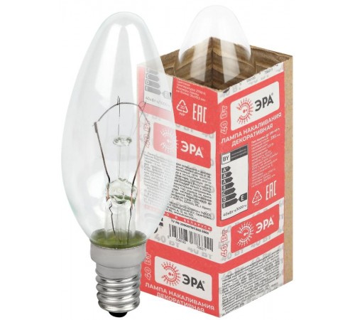 Лампа накаливания ЛОН ДС 40-230-Е14  (B36) свечка 40Вт 230В Е14 в гофре  Б0039125  ЭРА