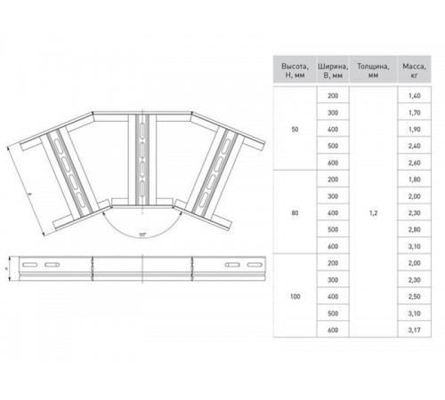 Угол 45 град. горизонтальный для лестничного лотка 80x500мм  glt4580500  EKF
