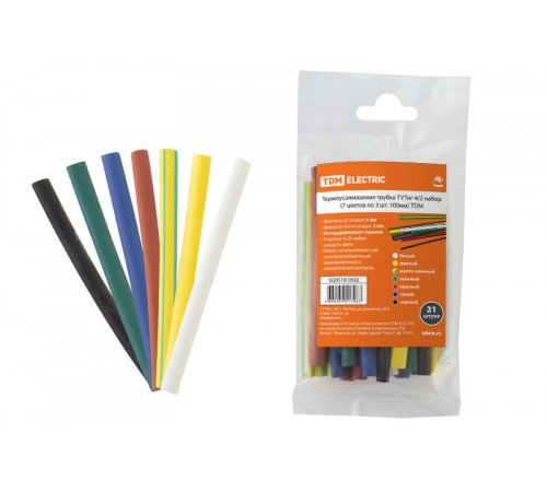 Термоусаживаемая трубка ТУТнг 4/2 набор (7 цветов по 3 шт. 100мм)  SQ0518-0502  TDM