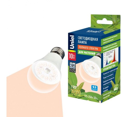 Лампа светодиодная фито для растений "груша" прозрачная колба LED-A60-10W/SPFR/E27/CL PLP01WH  UL-00001820  Uniel