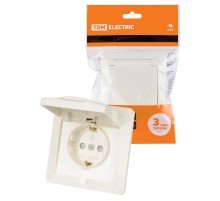 Розетка 2П+З с защ. шт. и крышкой 16А 250В IP44 сл. кость "Ильмень"  SQ1823-0117  TDM
