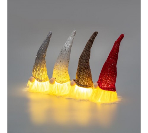 Набор из 4 Гномиков в новогодних колпаках 20 см, цвет свечения теплый белый, питание 3xLR1130 (в комплекте)  513-016  NEON-NIGHT