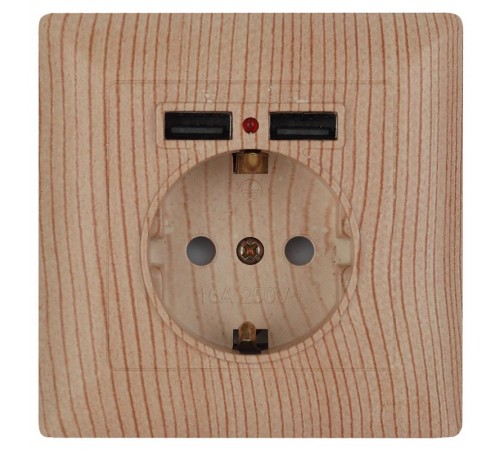 4-410-11 Intro Розетка P+E Schuko со шторками, 16А-250В + 2хUSB, СУ, Solo, сосна  Б0043409  Intro