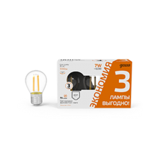 Лампа светодиодная Filament Шар 7W 550lm 2700К Е27 LED (3 лампы в упаковке) 1/20  105902107T  Gauss