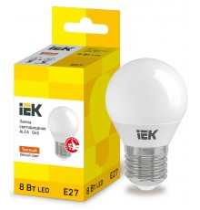 Лампа LED ALFA G45 шар 8Вт 230В 3000К E27  LLA-G45-8-230-30-E27  IEK