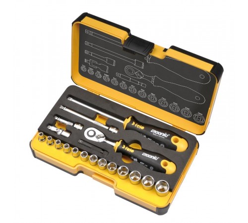 Набор головок с трещоткой и отверткой 1/4" ERGONIC в кейсе, 19 шт  05781906  Felo