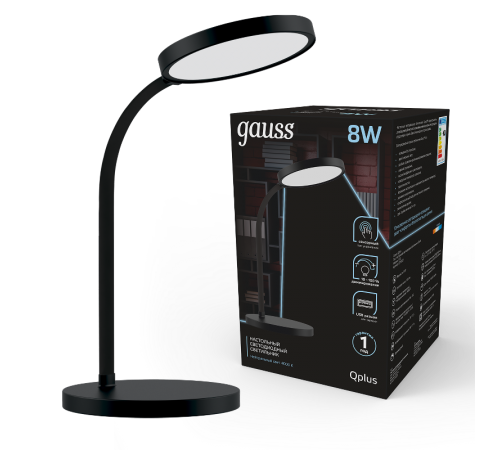Светильник настольный Qplus GTL503 8W 500lm 4000K 170-265V черный диммируемый USB LED 1/12  GT5032  Gauss