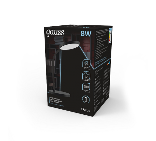Светильник настольный Qplus GTL503 8W 500lm 4000K 170-265V черный диммируемый USB LED 1/12  GT5032  Gauss