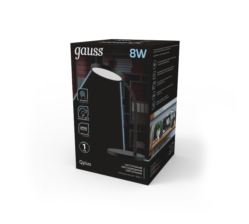 Светильник настольный Qplus GTL503 8W 500lm 4000K 170-265V черный диммируемый USB LED 1/12  GT5032  Gauss