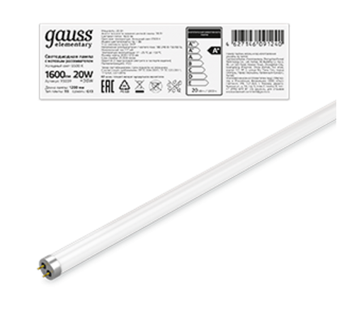 Лампа светодиодная LED 20Вт T8 G13 220В 6500К Elementary 1200мм  93039  Gauss