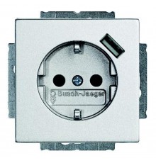 Розетка Schuko с устройством зарядным USB, 20 EUCBUSB-83-500, Future алюминий, 16А, 700 мА,  2011-0-6178   2CKA002011A6178  ABB