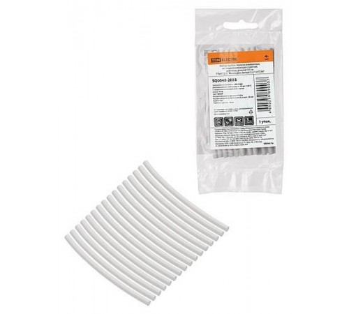 Набор трубок термоусаживаемых, не поддерживающих горение, клеевых, длиной 10 см ТТкНГ(3:1) "Моноцвет, белый 3,2/1,0 "  SQ0548-2803  TDM