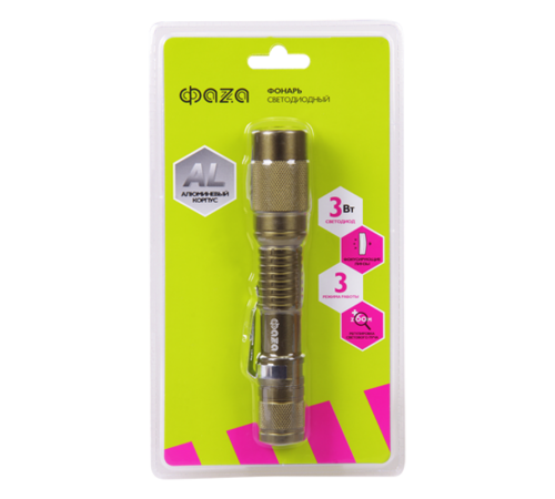 Фонарь рабочий A2-L3WZ-2AA (3W, zoom) бронз.  2851628  ФАZА