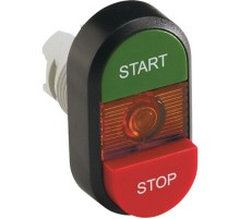 Кнопка двойная MPD15-11R (зеленая/красная-выступающая) красная-в ыступающая линза с текстом (START/STOP)  1SFA611144R1101  ABB