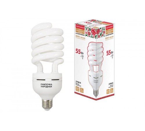 Лампа энергосберегающая КЛЛ  55Вт Е27 827 cпираль НЛ-HS  SQ0347-0037  TDM