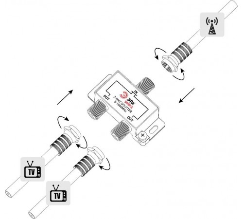 Делитель ТВ  Simple DS-F-01 2 ответвления под F разъём 5-1000 МГц  Б0048320  ЭРА
