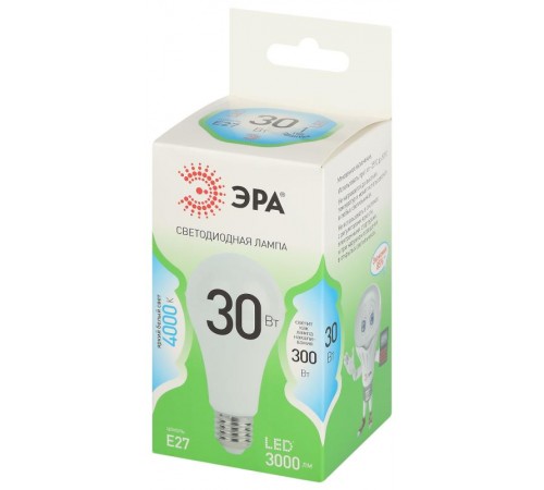 Лампа светодиодная  GREEN LINE LED A65-30W-840-E27 GL E27 30 Вт груша яркий белый свет  Б0067144  ЭРА