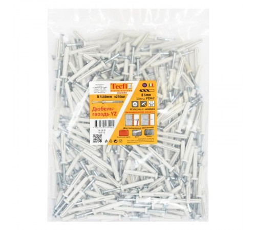 Дюбель-гвоздь YZ цилиндр. манжета нейлон 5x40 (250 шт)- пакет  147513  Tecfi