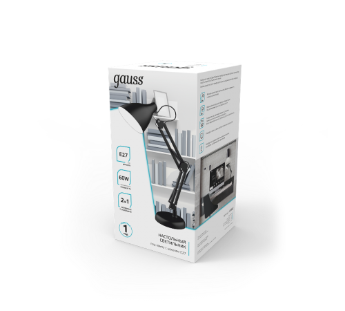 Светильник настольный GTL003 60W 220-240V E27 черный струбцина и основание 1/12  GT0032  Gauss