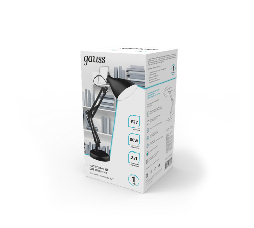 Светильник настольный GTL003 60W 220-240V E27 черный струбцина и основание 1/12  GT0032  Gauss