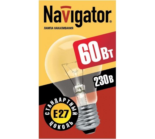 Лампа накаливания ЛОН  60Вт Е27 230В NI-A-60-230-E27-CL  94300  Navigator