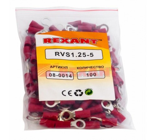 Наконечник кольцевой изолированный  5.3 мм 0.5-1.5 мм (НКи 1.5-5/НКи 1,25-5) красный  08-0014  REXANT